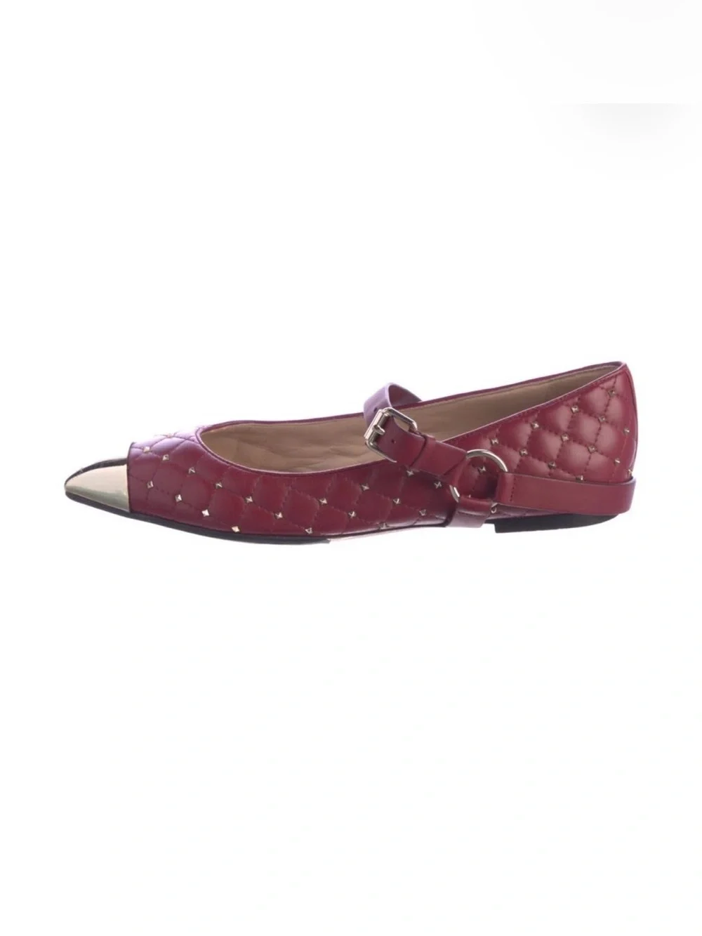Valentino Garavani Rockstud Mary Jane Ballet Flats Burgundy Red Leather Size 38